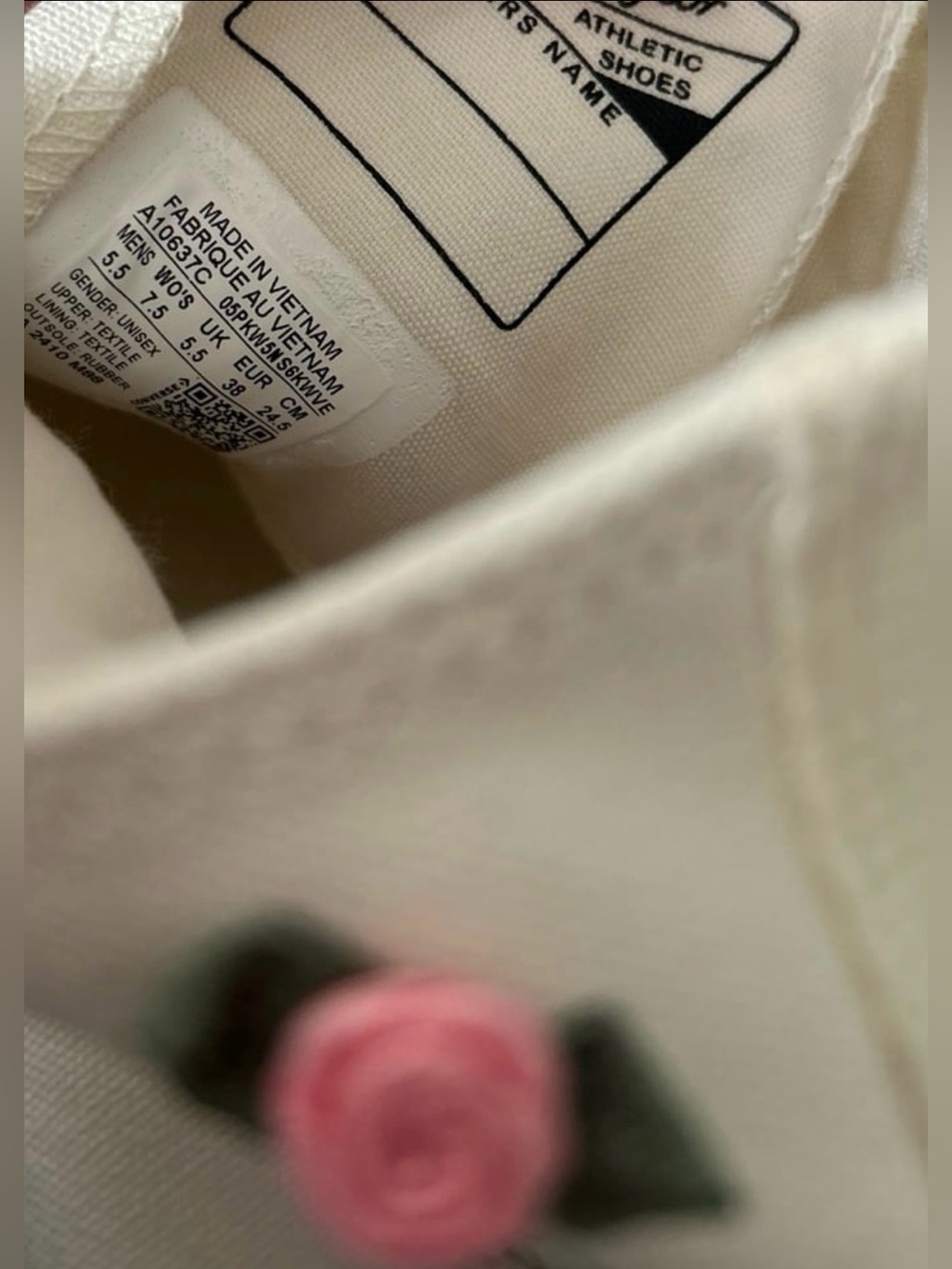 Canvas High-Top Sneakers with Rose Embroidery - White - Picture 7 of 7